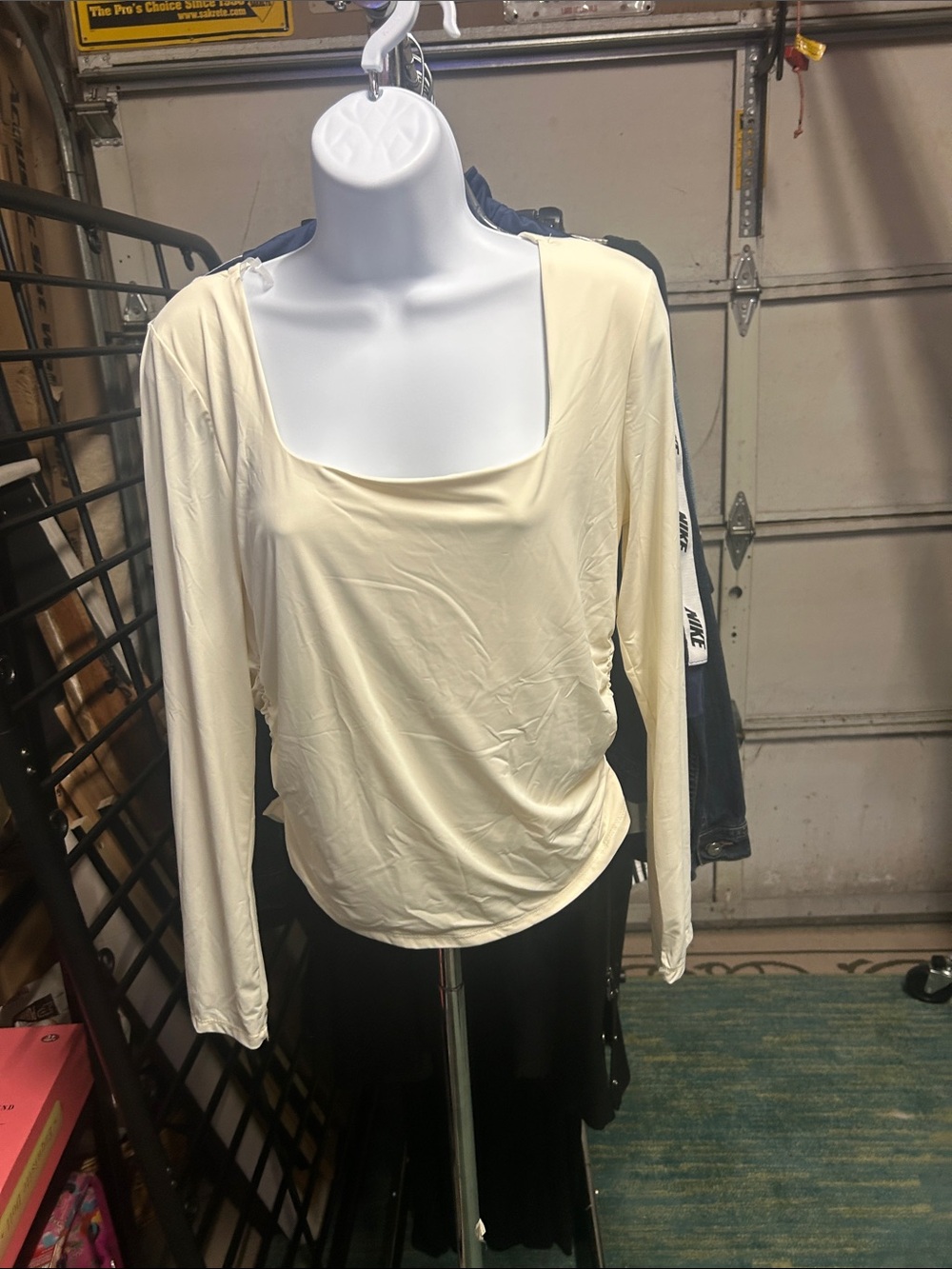 Pink Rose Cream Square Neck Long Sleeve Top